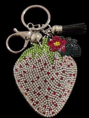 Silver Rhinestone Strawberry Bag Charm Keychain